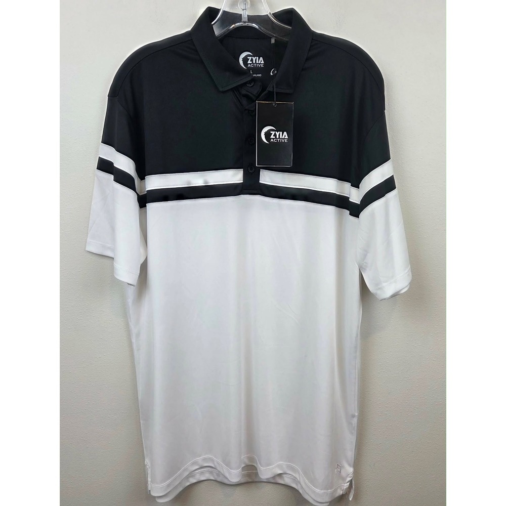 Zyia Active Mens Black Birdie Polo Shirt Large Colorblock Golf Athletic NEW